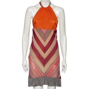 Missoni Chevron Jacquard Knit Sleeveless Halter Desiner Mini Dress 36 Italy